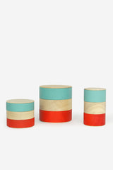 Border 3-Tier Containers, Turquoise, Natural and Red