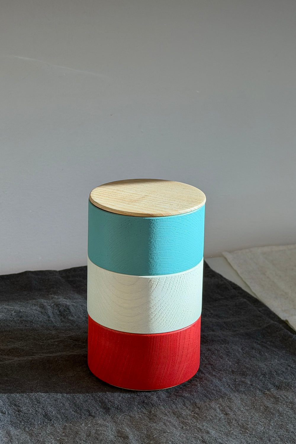 Border 3-Tier Container, Turquoise White and Red, A