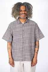 Unisex Organic S/S Cotton Slub Shirt, Navy and Gray