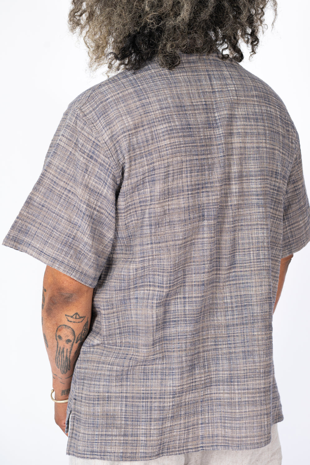 Unisex Organic S/S Cotton Slub Shirt, Navy and Gray