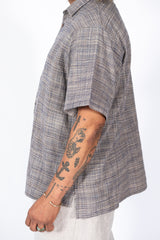 Unisex Organic S/S Cotton Slub Shirt, Navy and Gray