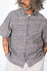 Unisex Organic S/S Cotton Slub Shirt, Navy and Gray