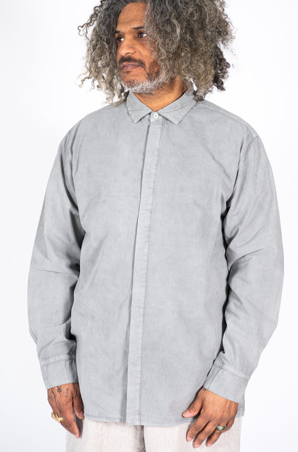 Cotton L/S Shirt, Light Charcoal