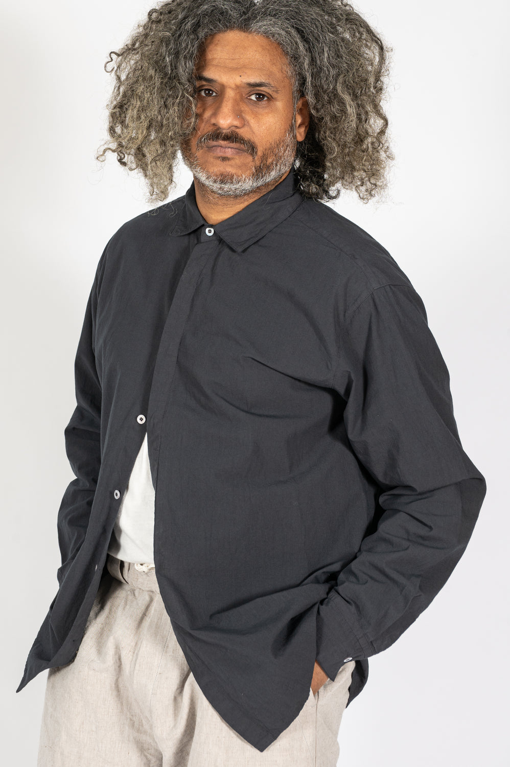 Cotton L/S Shirt, Dark Charcoal