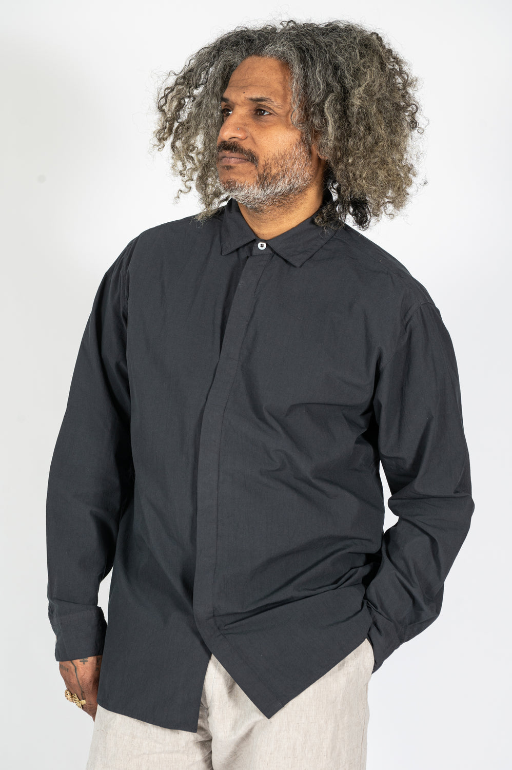 Cotton L/S Shirt, Dark Charcoal