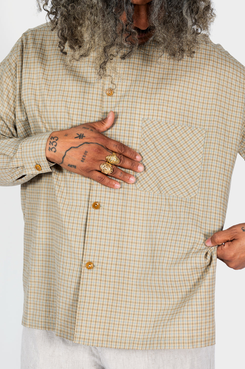 Dobby Check Oversized Shirt Beige, Unisex