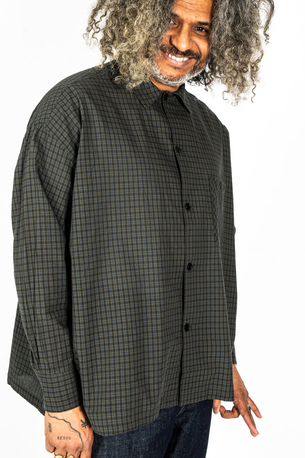 Dobby Check Oversized Shirt Charcoal, Unisex