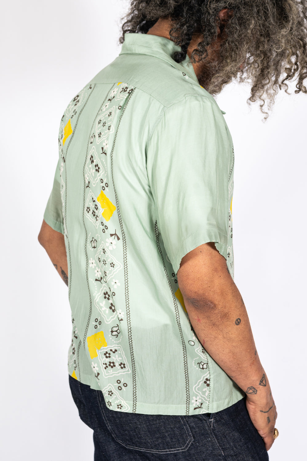 Silk Rayon PECKISH RAINBOWY WRANGLE Collar Cuba Shirt, Mint
