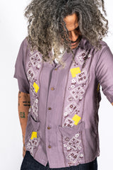 Silk Rayon PECKISH RAINBOWY WRANGLE Collar Cuba Shirt, Purple