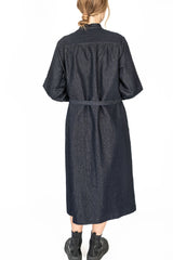 Gold Yarn Indigo Band Collar Shirt Dress