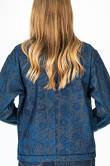 Woven Discharge Printed Denim Tsujigahana Stand Up Collar Jacket