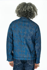 Woven Discharge Printed Denim Tsujigahana Stand Up Collar Jacket