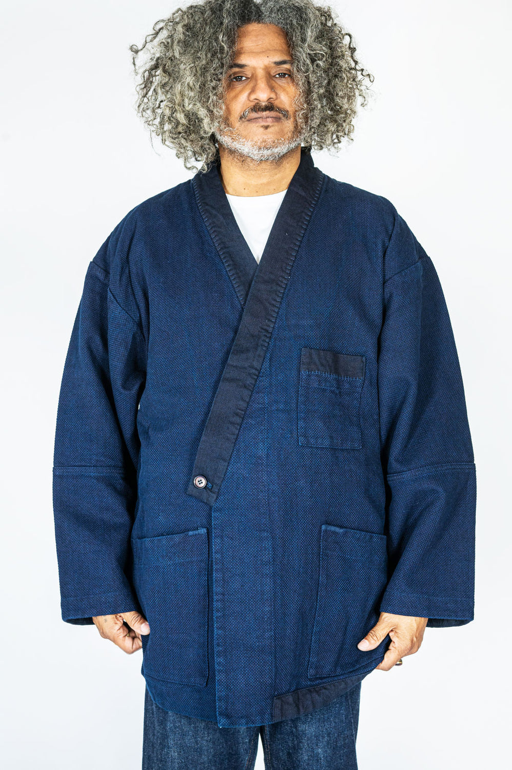 Pure Indigo Double Cloth Sashiko Farmers Haori Jacket