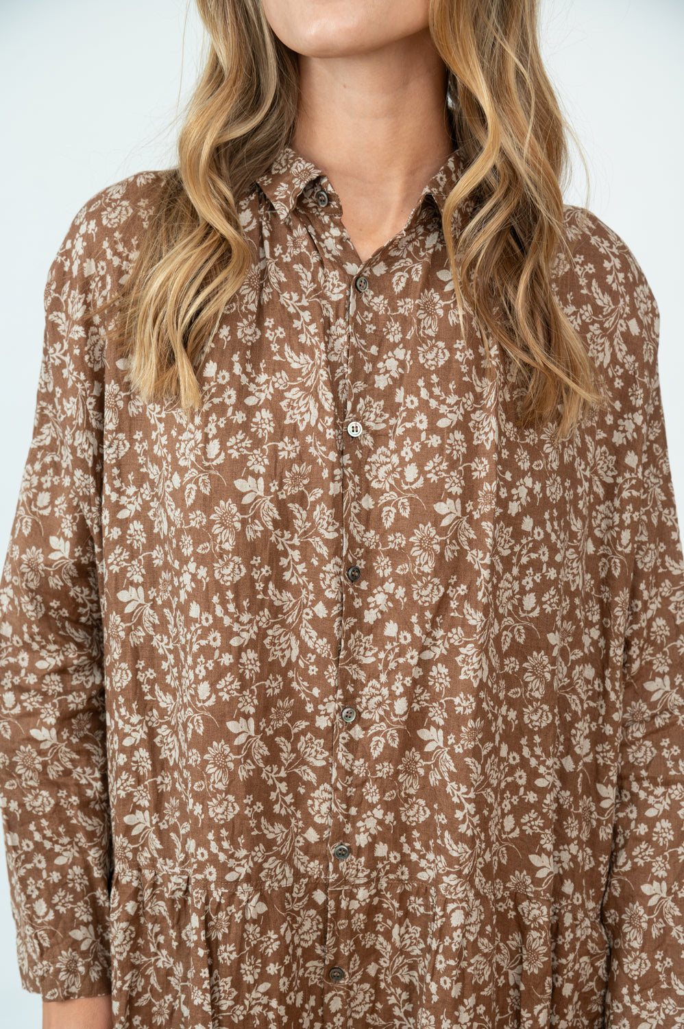 Linen Flower Dress Brown