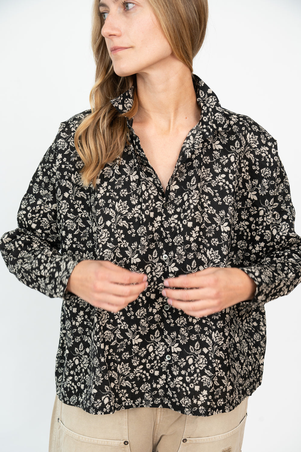 Linen Flower Shirt Black