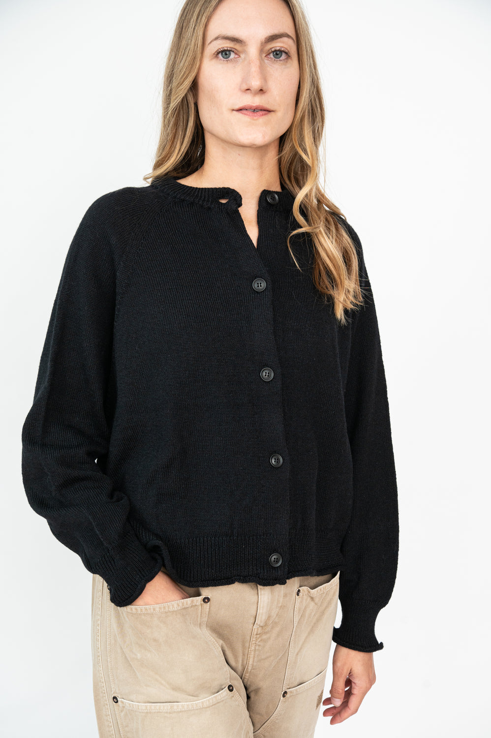 Wool Whole Garment 2 Way Cardigan Black