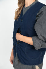 Royal Traveler Vest, Cotton and Linen Denim Indigo Wash