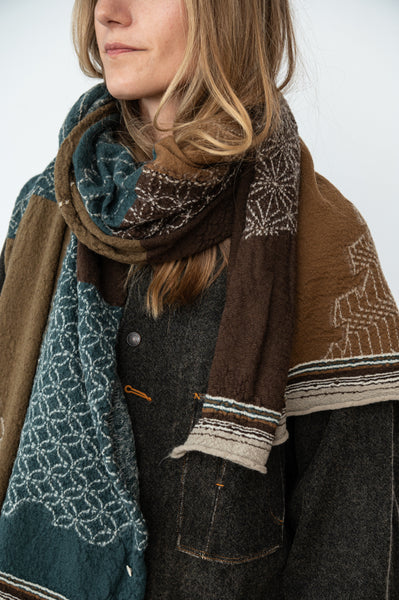 小物 Kapital Wool Scarf Sakura Kagami Fuji KAPITAL - Knitted Wool Scarf - Blue KAPITAL