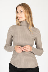 Whole Garment Rib Knit Cotton Turtleneck Mocha