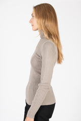 Whole Garment Rib Knit Cotton Turtleneck Mocha