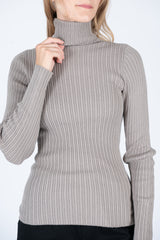 Whole Garment Rib Knit Cotton Turtleneck Mocha