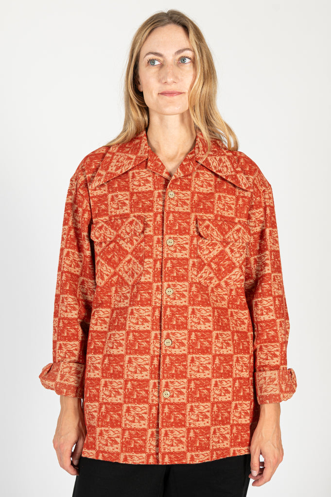 CAMP Jacquard Flannel WRANGLE Collar Board Shirt Red