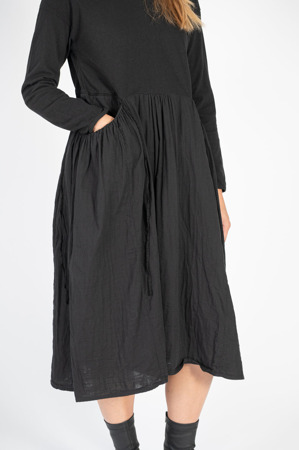 Jersey x Double Gauze BUTTER Dress Black