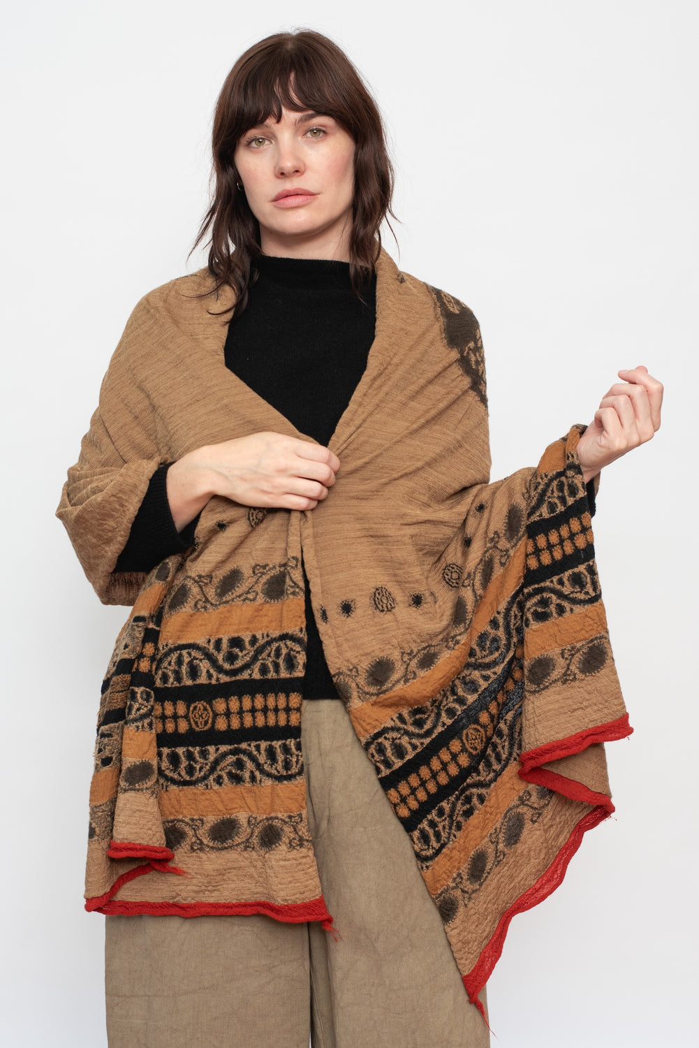 Fulling Wool Scarf COPTIC SKULL Beige