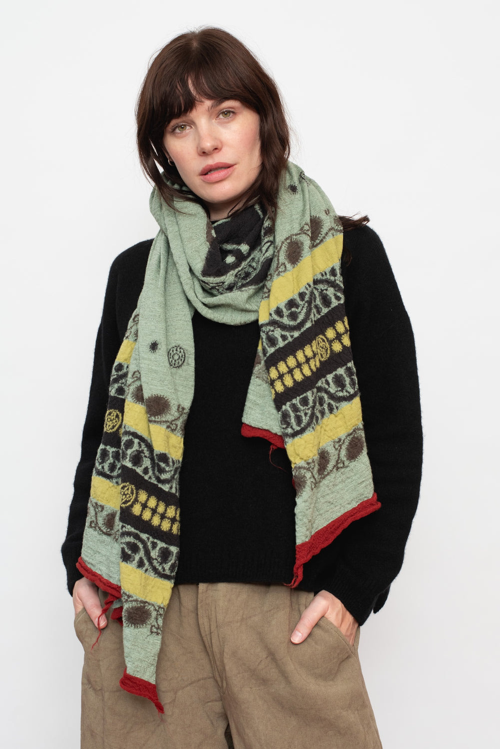 Fulling Wool Scarf COPTIC SKULL Green