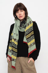 Fulling Wool Scarf COPTIC SKULL Green