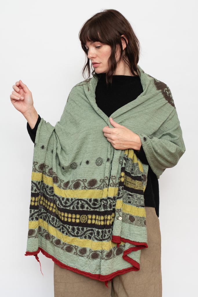 Fulling Wool Scarf COPTIC SKULL Green