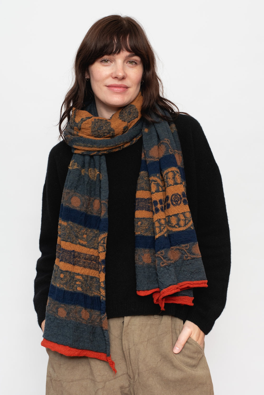 Fulling Wool Scarf COPTIC SKULL Navy