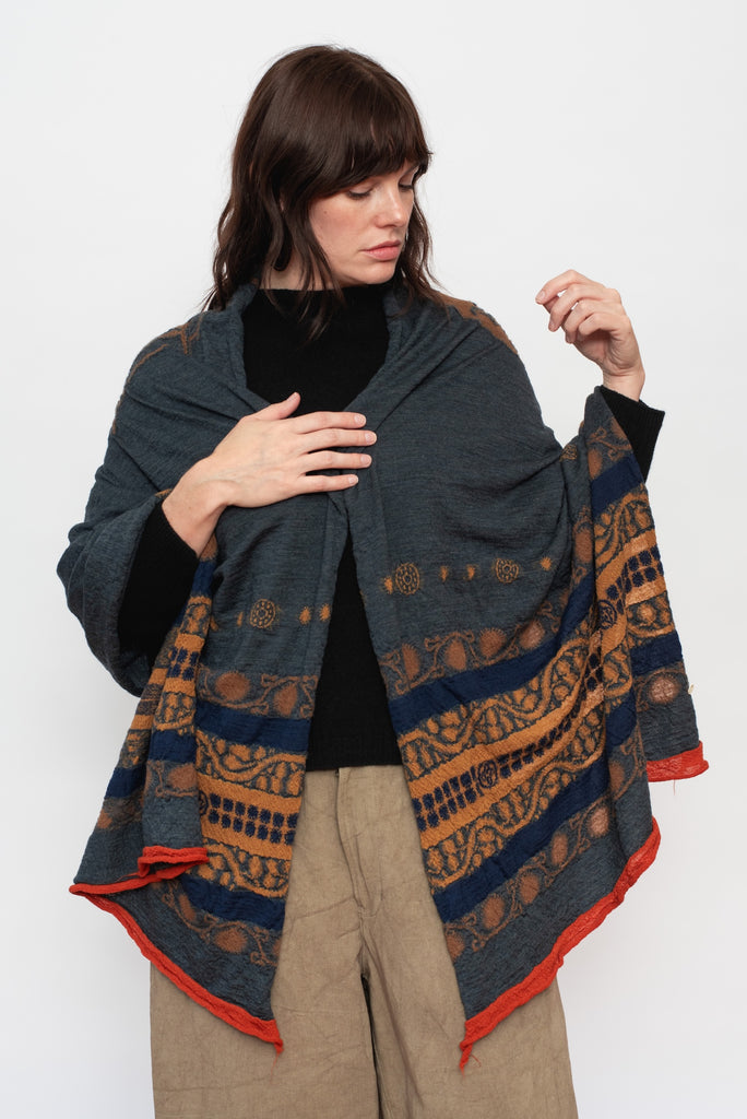 Fulling Wool Scarf COPTIC SKULL Navy