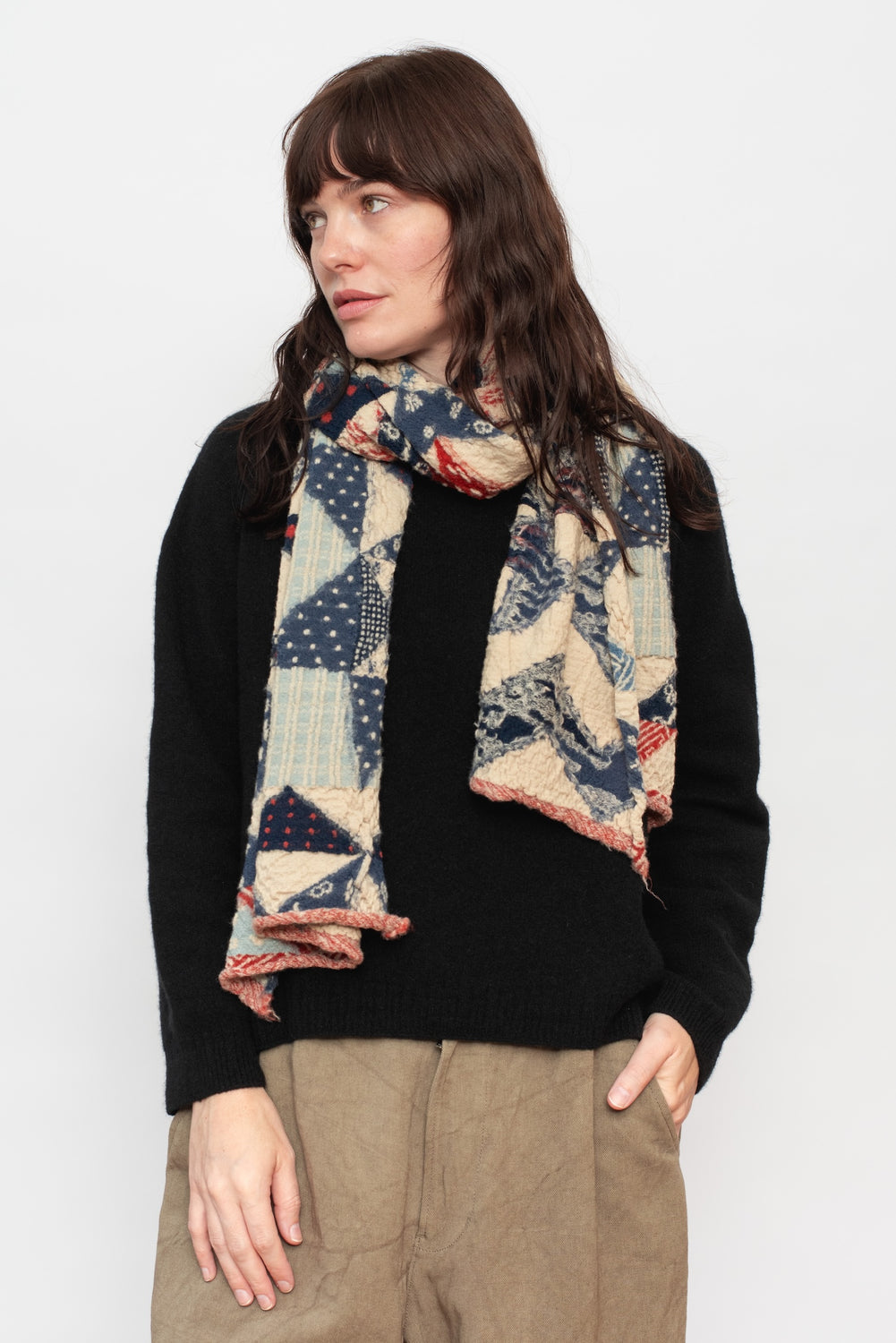 Fulling Wool HAPPY Scarf INDIGO RAG Ecru
