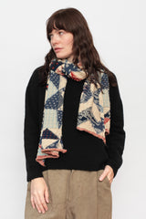 Fulling Wool HAPPY Scarf INDIGO RAG Ecru