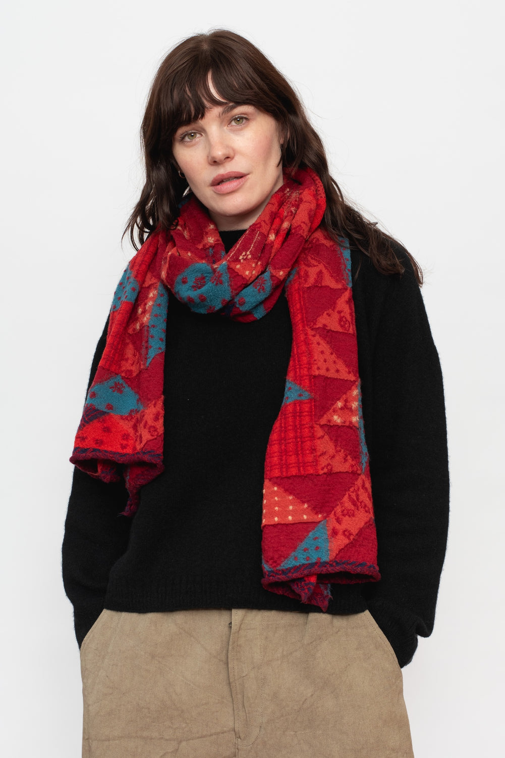 Fulling Wool HAPPY Scarf INDIGO RAG Red