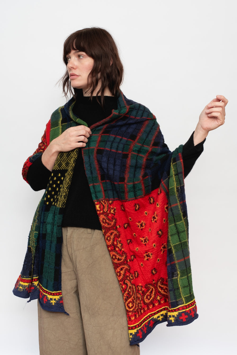 Fulling Wool Scarf TARTAN CHECK BANDANA PATCH