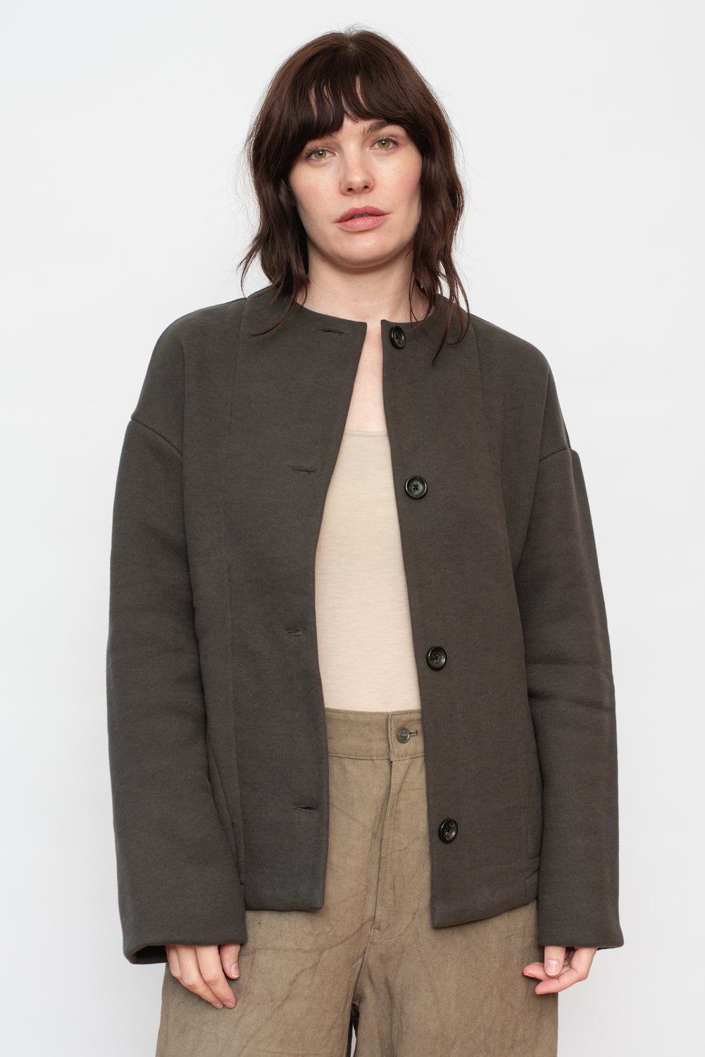 Cotton Tencel Brushed Fleece Jacket Dark Charcoal