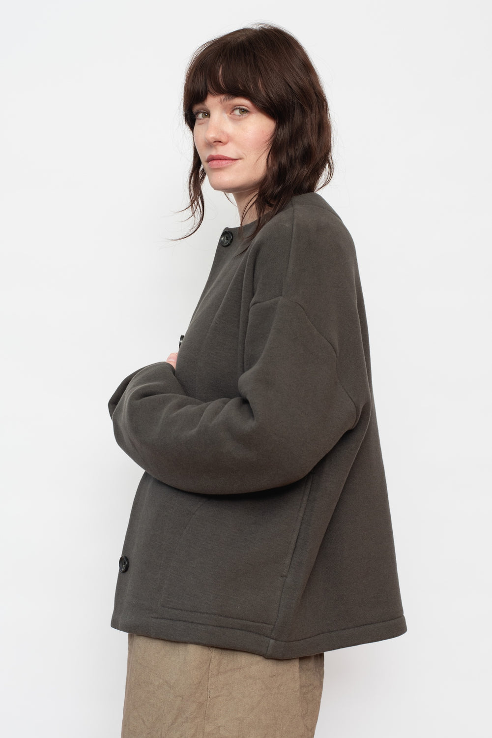 Cotton Tencel Brushed Fleece Jacket Dark Charcoal