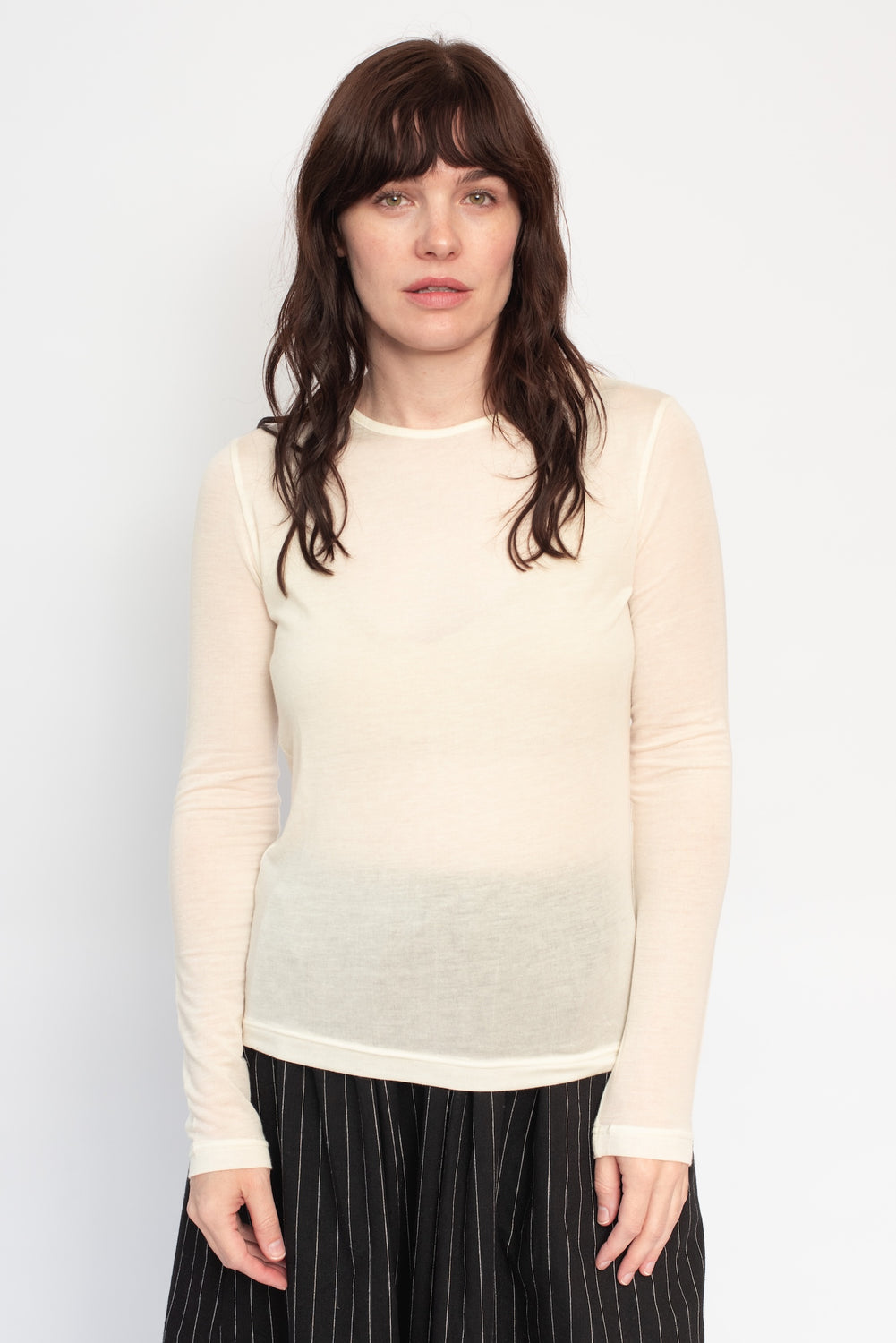 Silk and Cashmere Jersey L/S Crew Neck White
