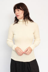 Wholegarment Rib Knit Cotton Turtleneck Ivory