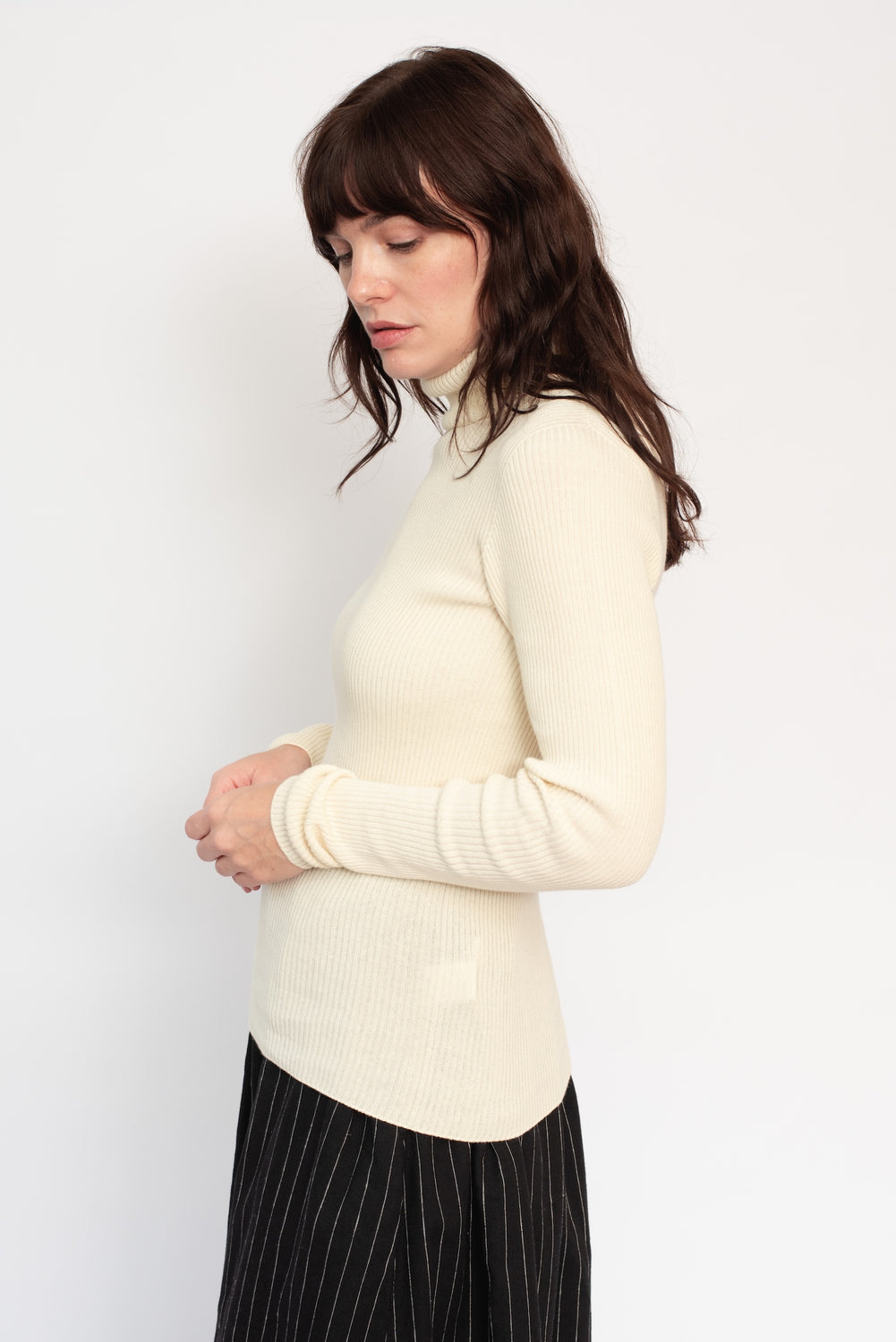 Wholegarment Rib Knit Cotton Turtleneck Ivory