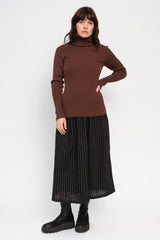 Wholegarment Rib Knit Cotton Turtleneck Brown