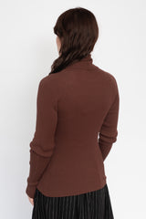Wholegarment Rib Knit Cotton Turtleneck Brown