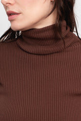 Wholegarment Rib Knit Cotton Turtleneck Brown