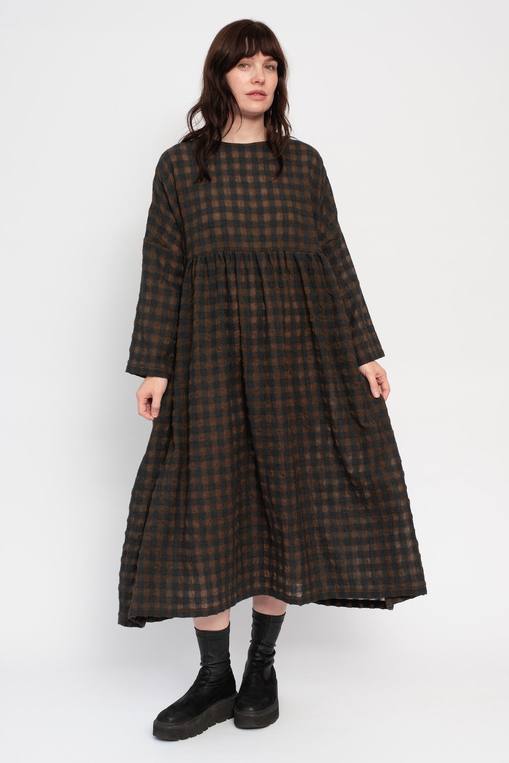 Cotton and Wool Gingham Check Dress