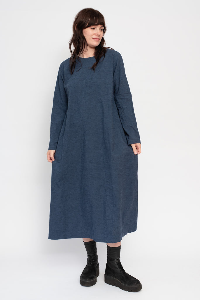 Cotton and Linen Nep Dress Navy