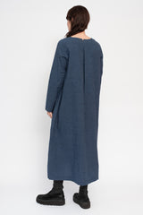 Cotton and Linen Nep Dress Navy