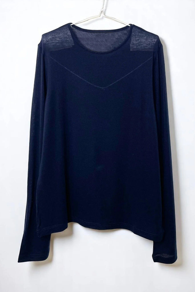 Silk and Cashmere Jersey L/S Crew Neck Navy