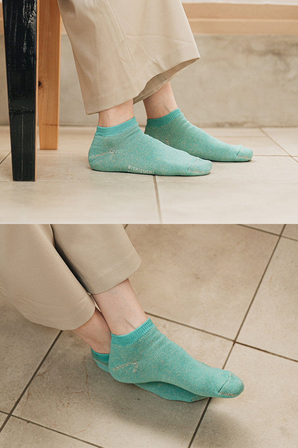 Linen and Cotton Pile Ankle Socks, Turquoise